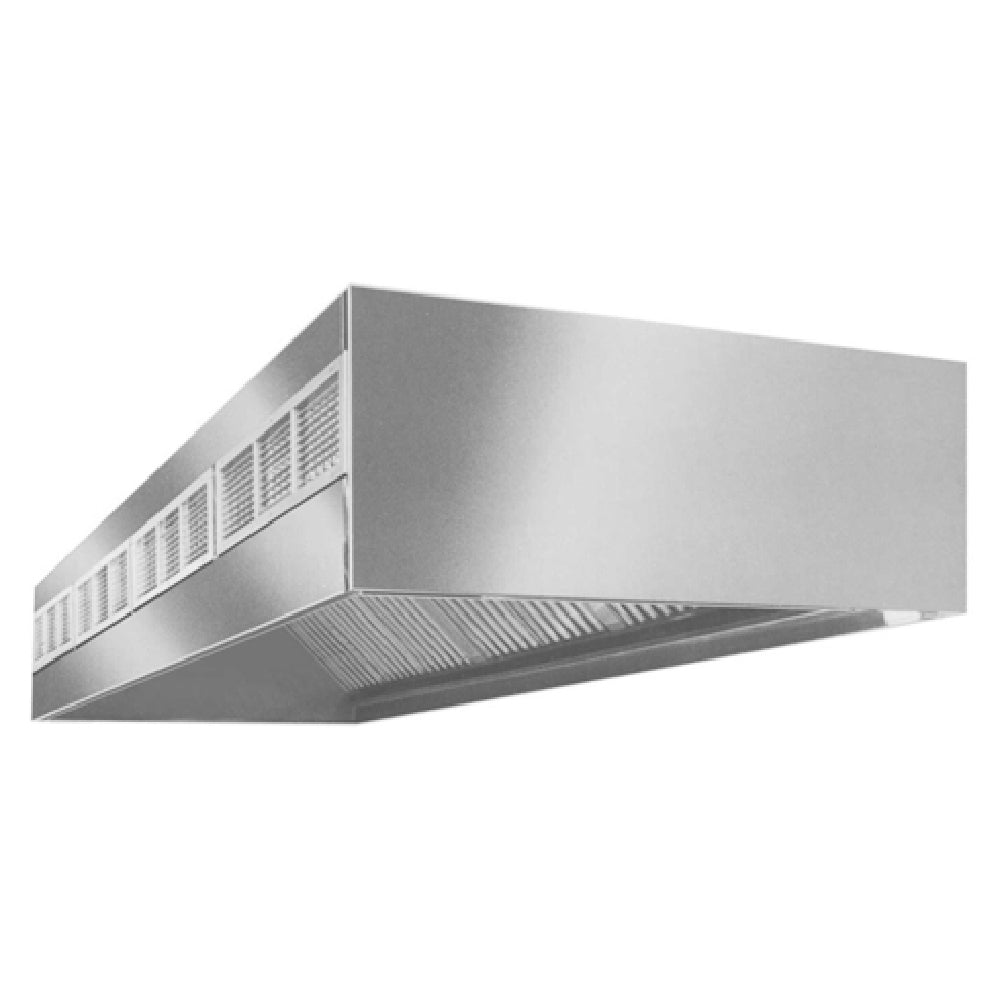 A stainless steel range hood or vent hood shown at an angle against a plain white background.