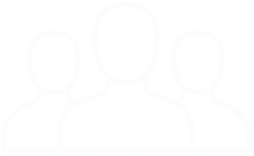 A minimalist white line art icon depicting two stylized human figures facing each other, set against a solid white background.
